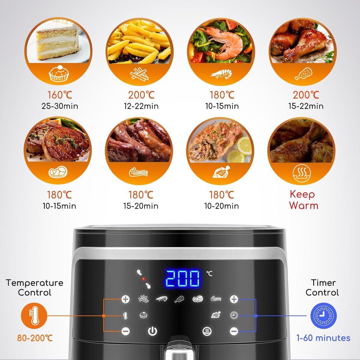 Airfryer - Aigi Frina - Heißluftfritteuse - Timer - 7 Liter - LED Touchscreen - Schwarz