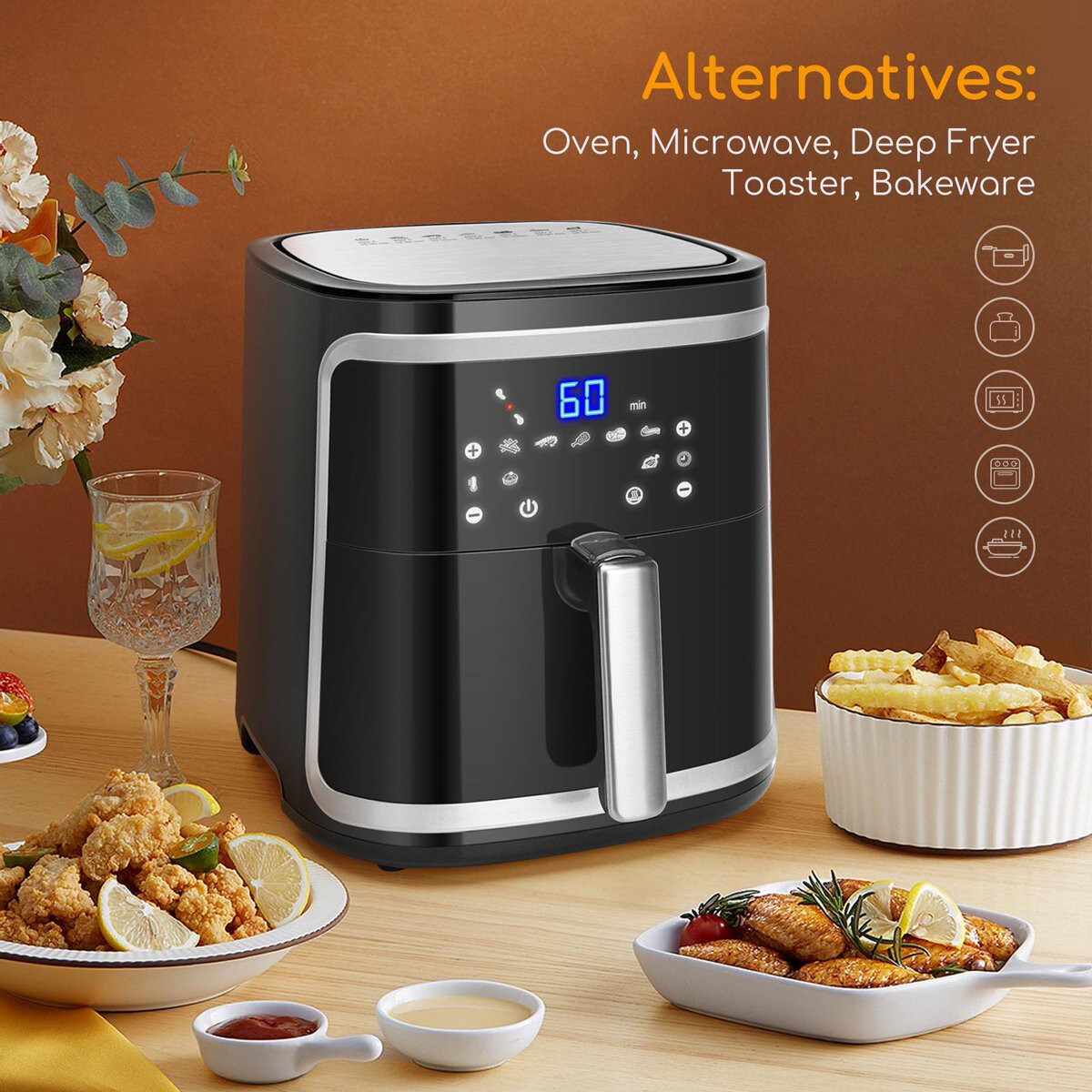 Airfryer - Aigi Frina - Heißluftfritteuse - Timer - 7 Liter - LED Touchscreen - Schwarz