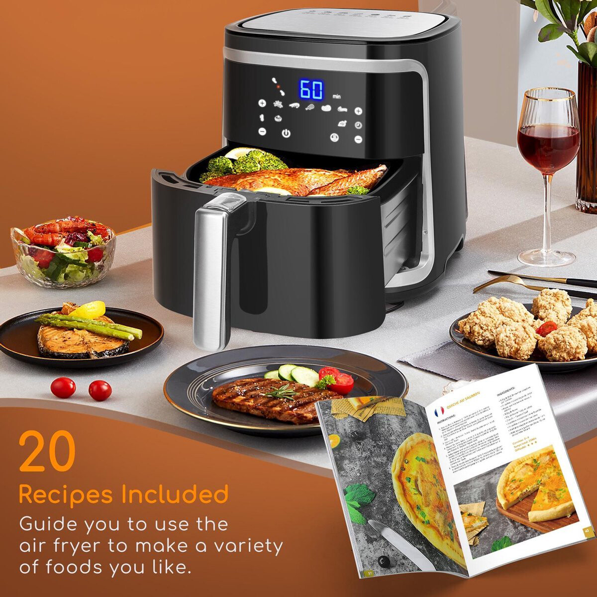 Airfryer - Aigi Frina - Heißluftfritteuse - Timer - 7 Liter - LED Touchscreen - Schwarz