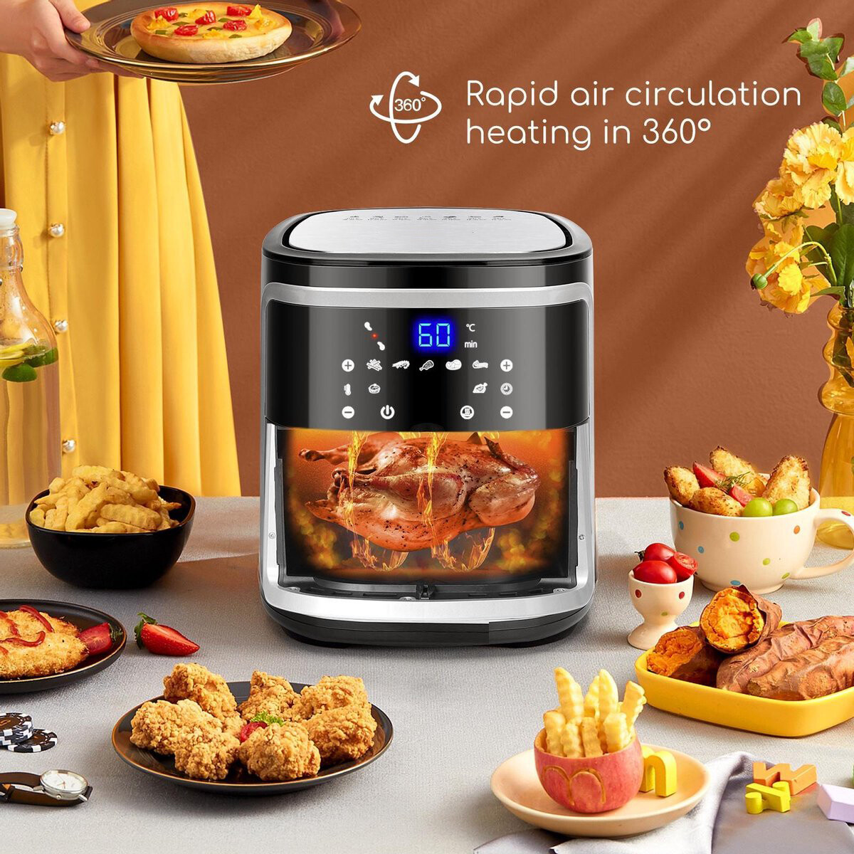 Airfryer - Aigi Frina - Heißluftfritteuse - Timer - 7 Liter - LED Touchscreen - Schwarz