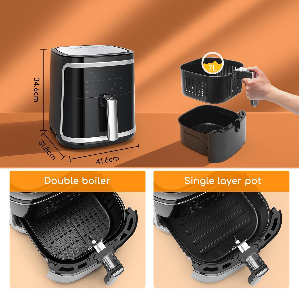 Airfryer - Aigi Frina - Heißluftfritteuse - Timer - 7 Liter - LED Touchscreen - Schwarz