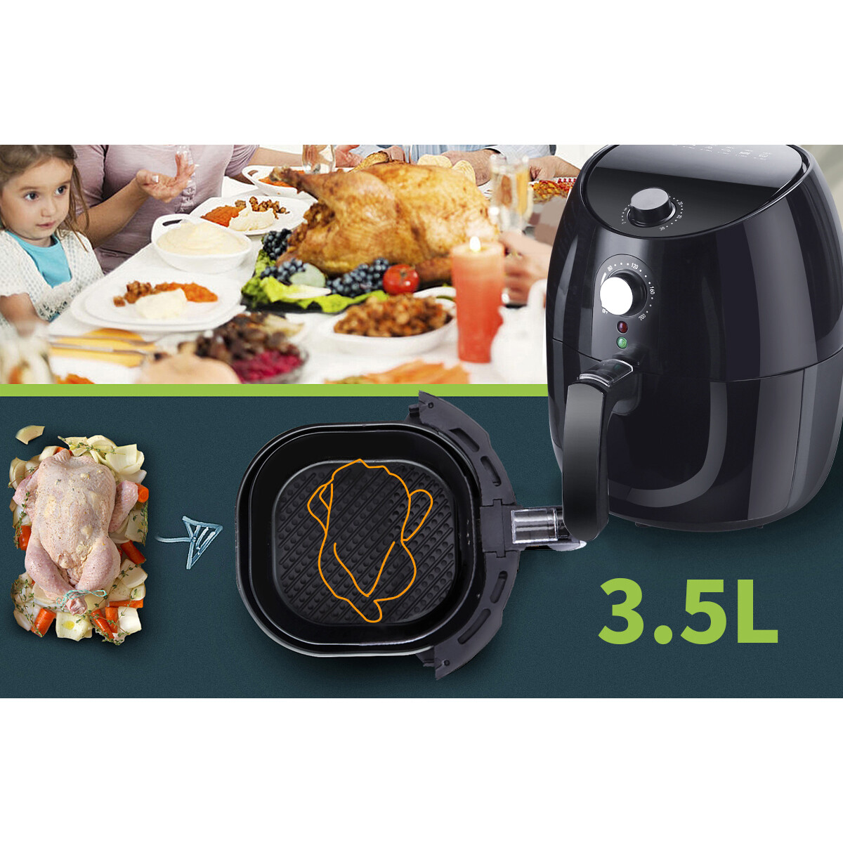 Airfryer - Aigi Hida - Heißluftfritteuse - Timer - 3.5 Liter - Schwarz