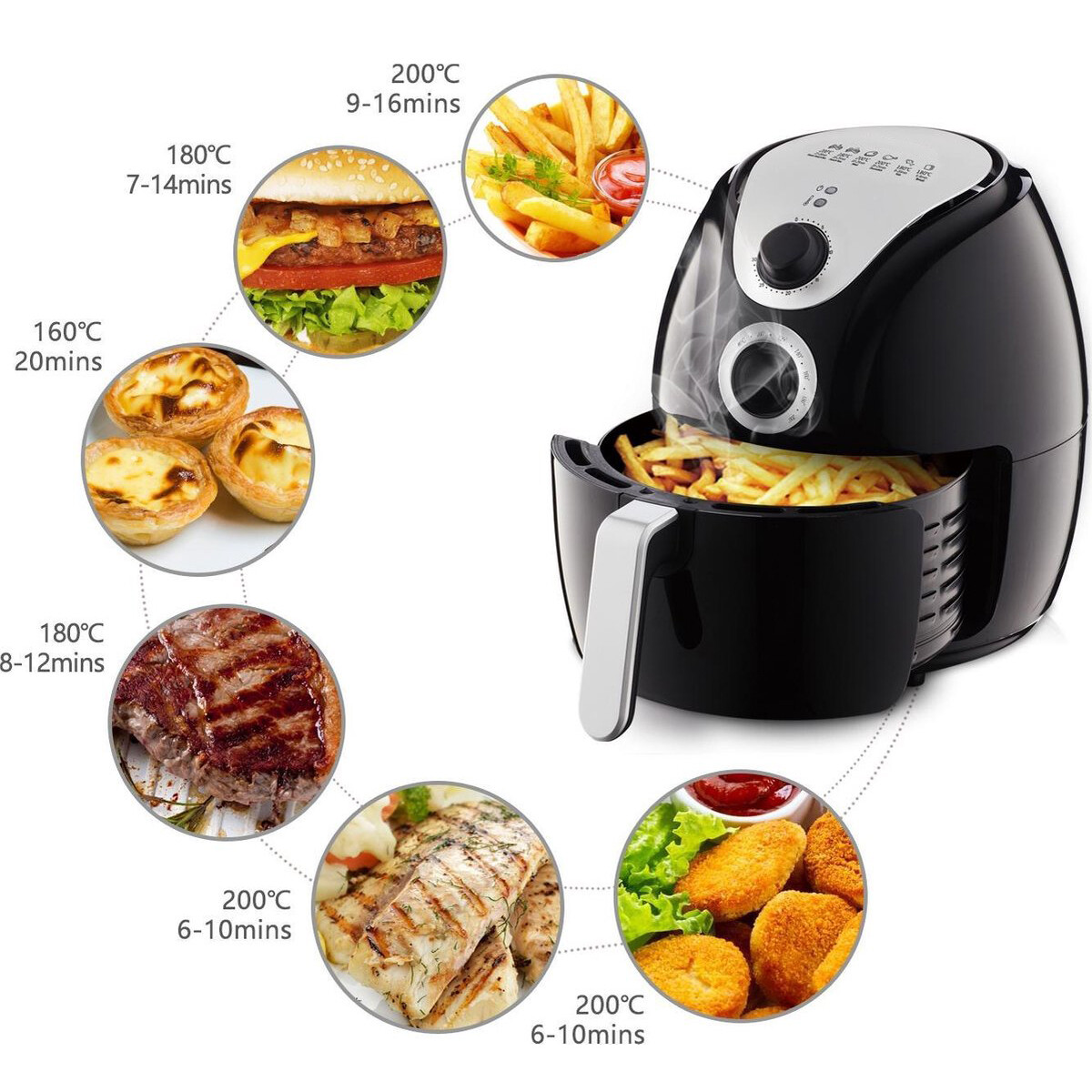 Airfryer - Aigi Hunra - Heißluft-Fritteuse - Timer - 3.5 Liter - Schwarz