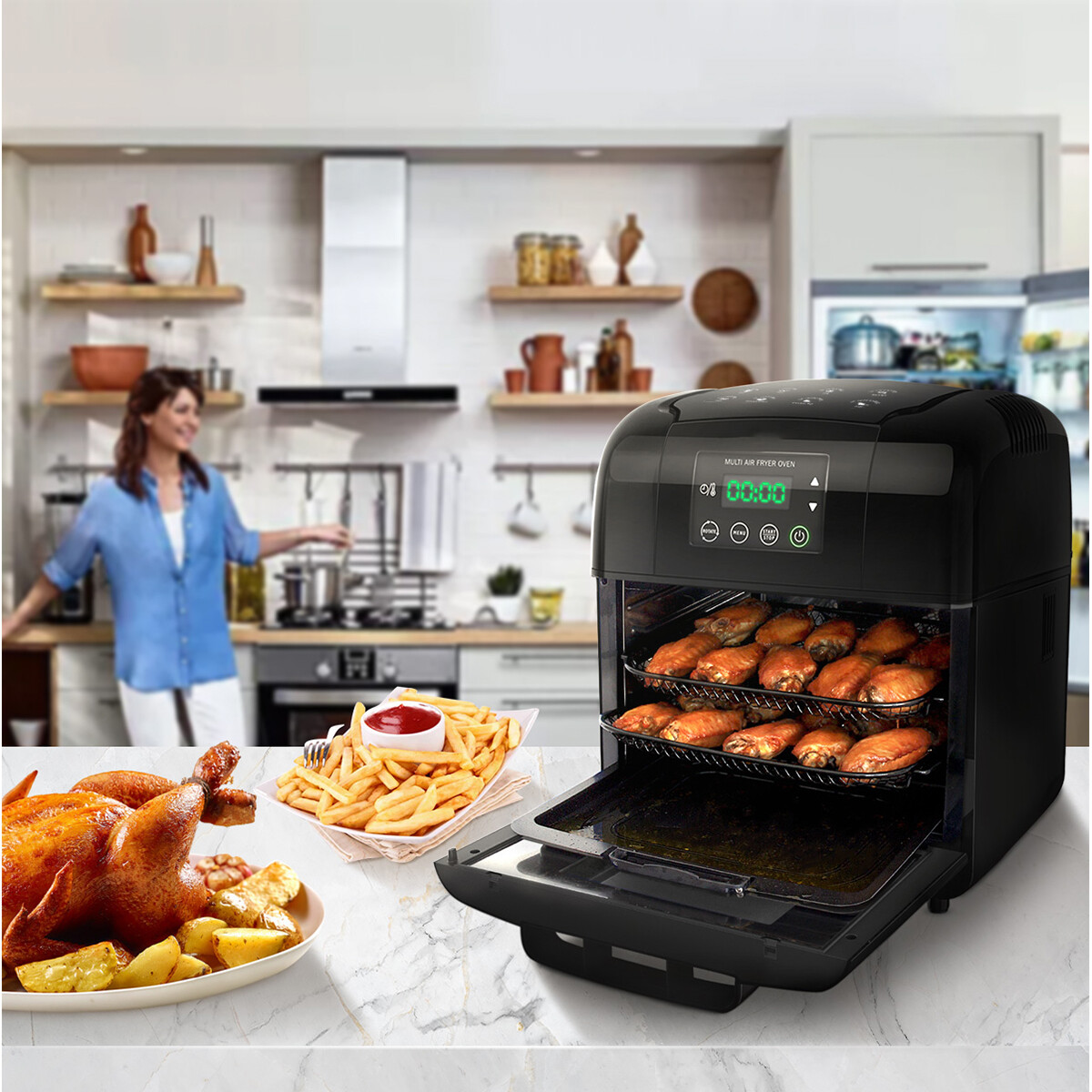 Airfryer - Aigi Masty - Heißluftfritteuse - Timer - 9.5 Liter - LED Touchscreen - Schwarz