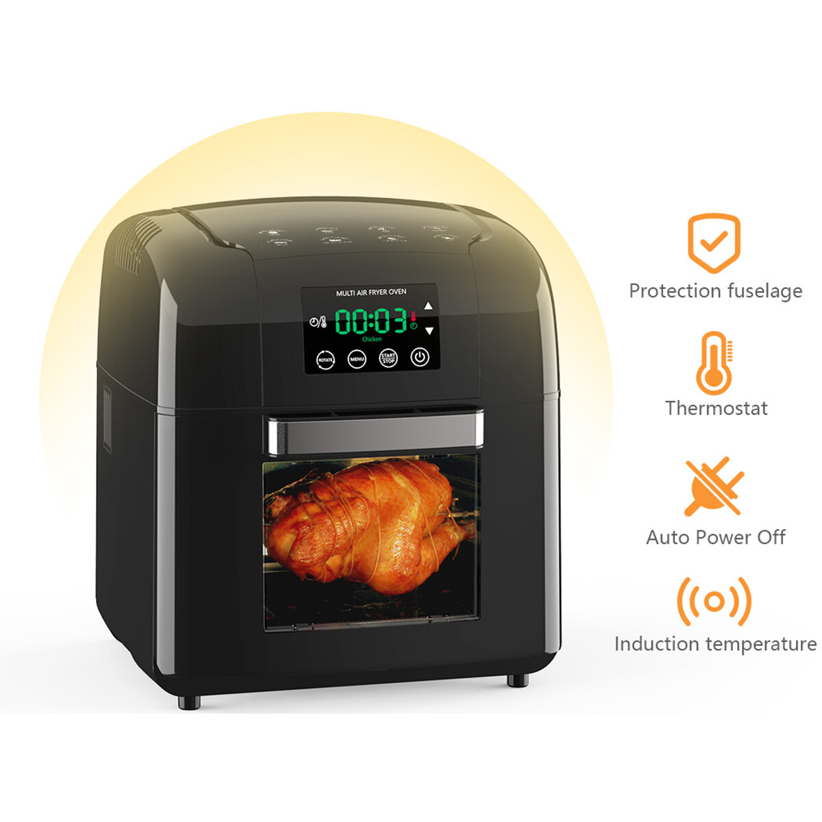 Airfryer - Aigi Masty - Heißluftfritteuse - Timer - 9.5 Liter - LED Touchscreen - Schwarz