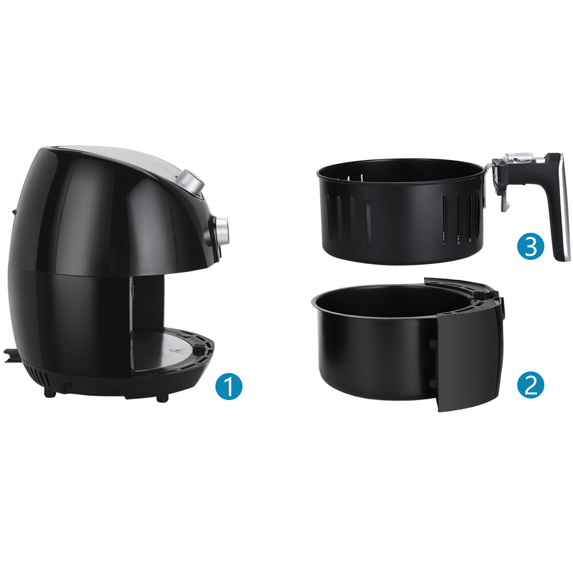 Airfryer - Aigi Sunika - Heißluft-Fritteuse - Timer - 3.2 Liter - Schwarz