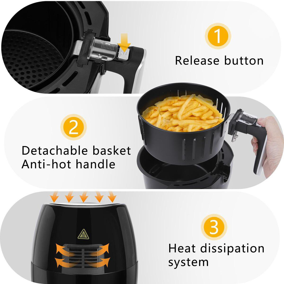 Airfryer - Aigi Sunika - Heißluft-Fritteuse - Timer - 3.2 Liter - Schwarz