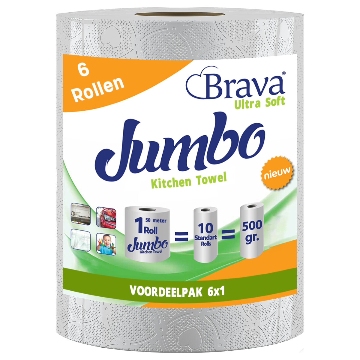 Brava - Super Küchenpapier - 6 Maxi XXL Rollen - Ultra Saugfähiges Küchenpapier - Ultra Clean Küchenrolle - Vorteilspackung