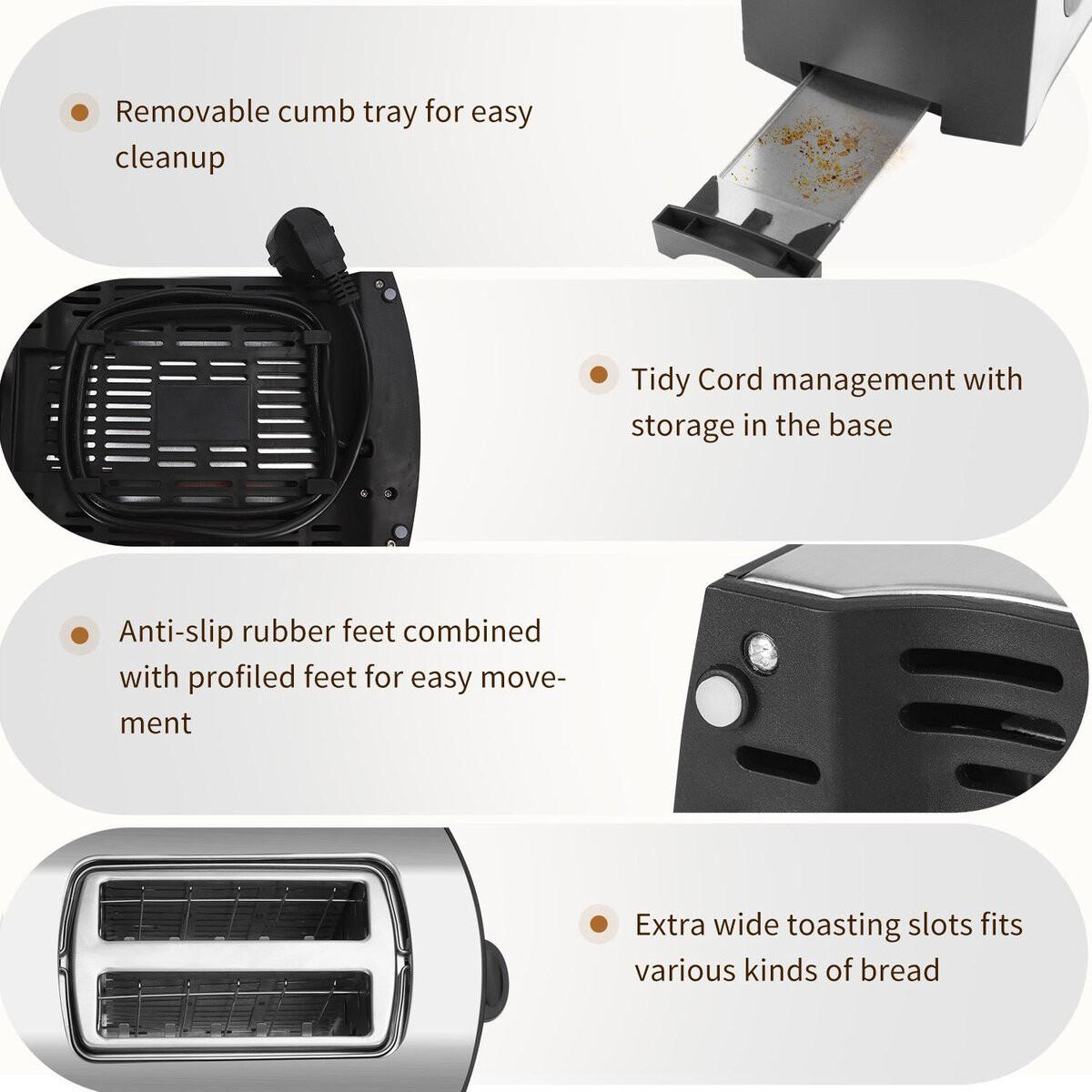 Toaster - Aigi Shino - 3 Funktionen - RVS - Schwarz