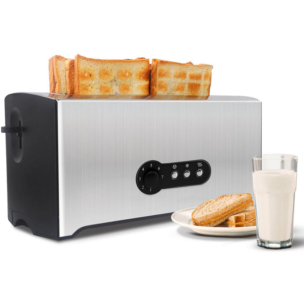 Toaster - Aigi Shino XL - 3 Funktionen - RVS - Schwarz