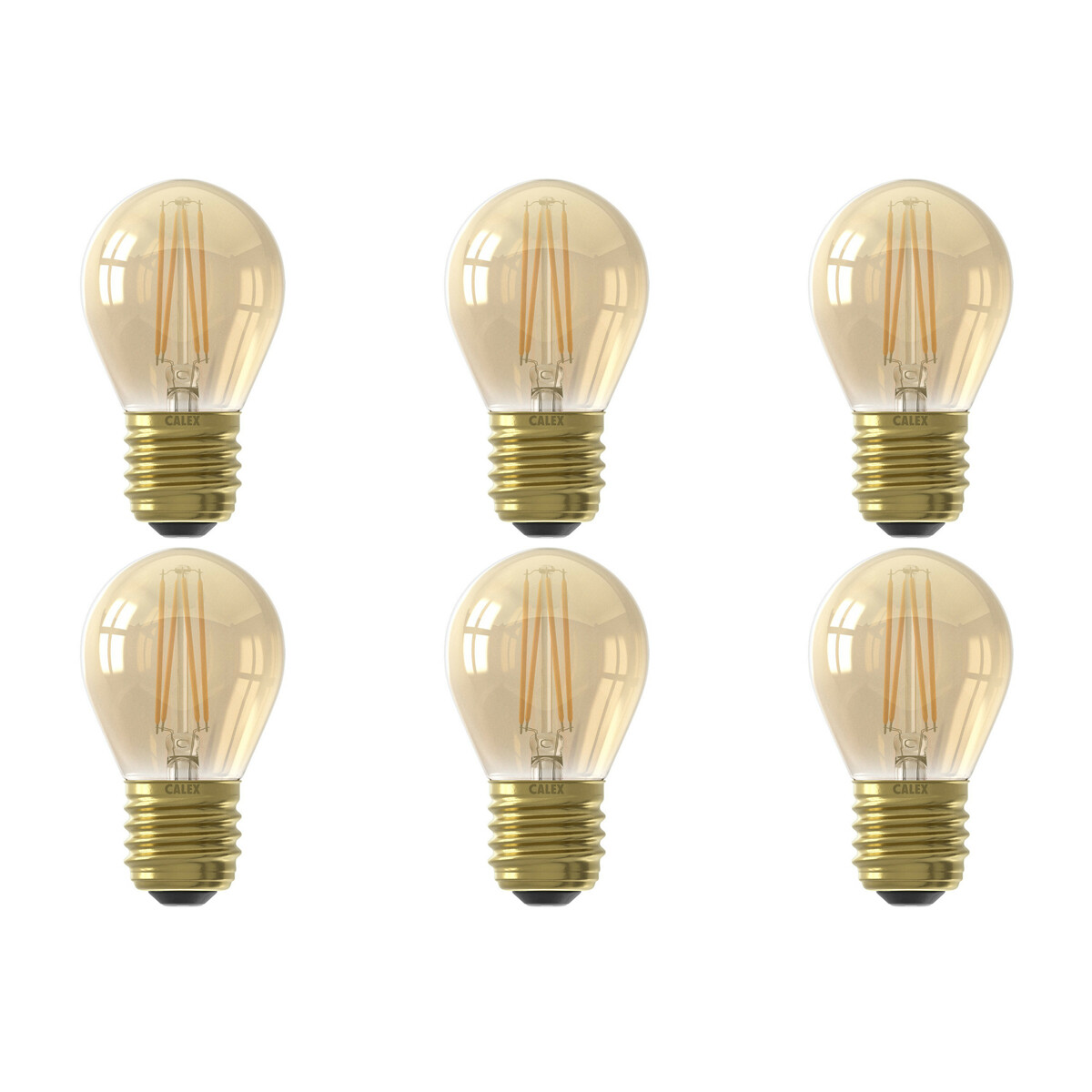 CALEX - LED Lamp 6er Pack - Kugellampe P45 - E27 Sockel - Dimmbar - 3W - Warmweiß 2100K - Gold