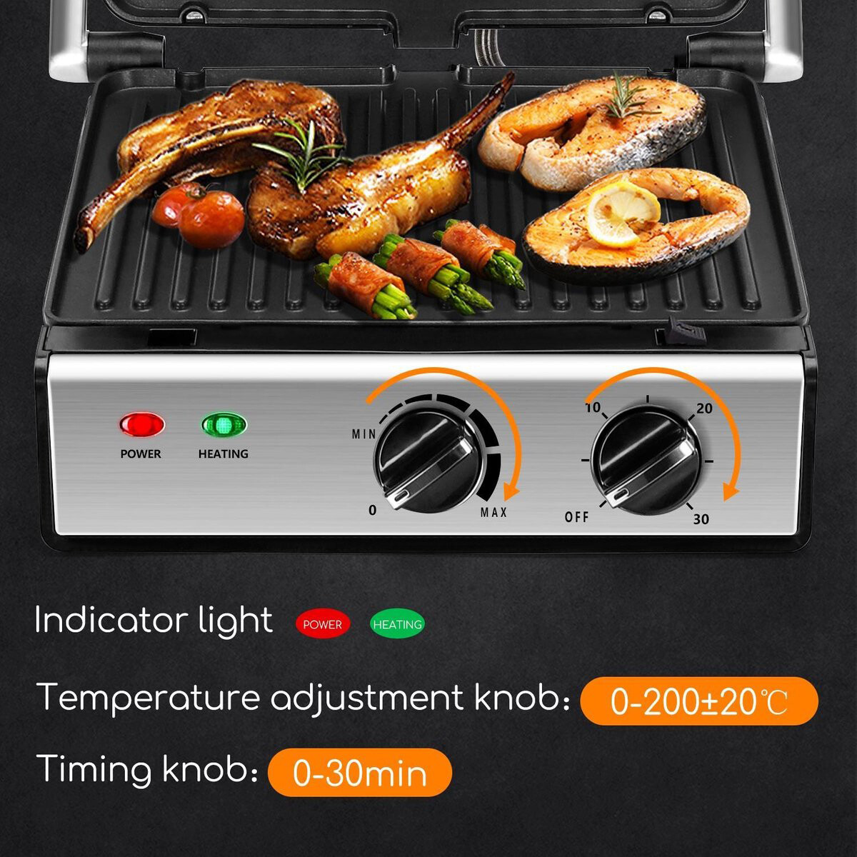 Kontaktgrill - Aigi Mixo - Cool Touch - Timer - RVS - Schwarz/Silber