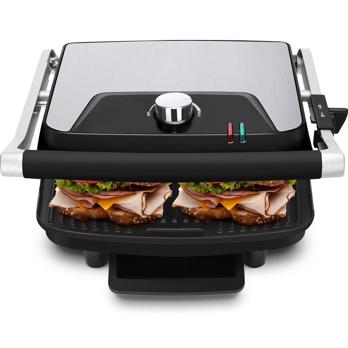 Kontaktgrill - Sandwichmaker - Sandwich Eisen - Aigi Uzana - Cool Touch - Edelstahl - Schwarz/Silber