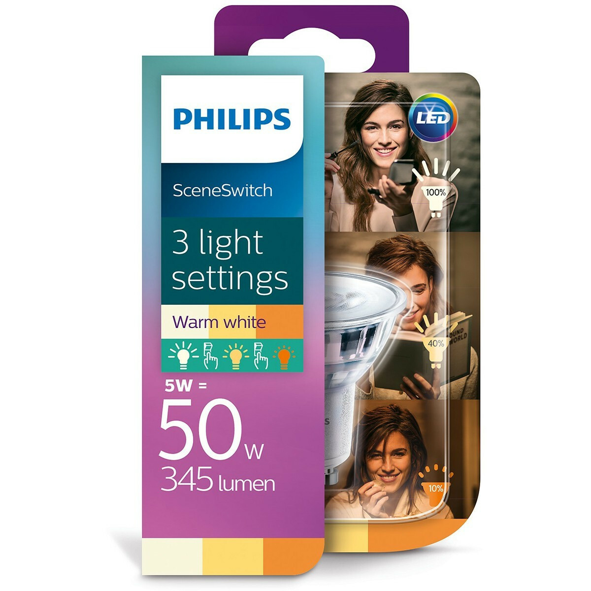 PHILIPS - LED Spot 10er Pack - SceneSwitch 827 36D - GU10 Sockel - Dimmbar  - 1.5W-5W - Warmweiß 2200K-2700K | Ersetzt 5W-50W