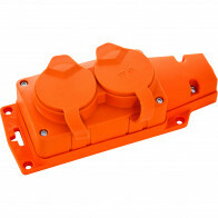 Außensteckdosenleiste - Decon - 2 Steckdosen - Spritzwassergeschützt IP44 - Wandmontage - Schutzkontakt - Gummi - Orange