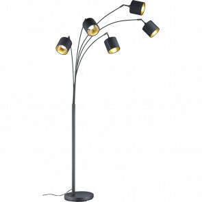 LED Vloerlamp - Trion - E14 Fitting - 5-lichts - Rond - Mat Zwart - Aluminium