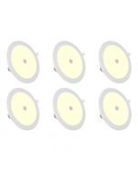 LED Downlight Slim 6 Pack - Aigi - PIR Bewegingssensor 360° - Inbouw Rond 12W - Warm Wit 3000K - Mat Wit - Ø170mm