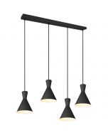 LED Hanglamp - Trion Ewomi - E27 Fitting - 4-lichts - Rechthoek - Mat Zwart - Aluminium