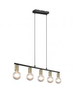 LED Hanglamp - Trion Zuncka - E27 Fitting - 5-lichts - Rechthoek - Mat Zwart/Goud - Aluminium