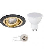 LED Spot Set - Aigi - Pragmi Alpin Pro - GU10 Fitting - Inbouw Rond - Mat Zwart/Goud - 8W - Warm Wit 3000K - Kantelbaar Ø92mm