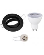 LED Spot Set - GU10 Fitting - Dimbaar - Inbouw Rond - Mat Zwart - 6W - Warm Wit 3000K - Kantelbaar Ø82mm