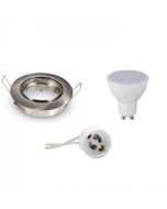 LED Spot Set - GU10 Fitting - Inbouw Rond - Mat Chroom - 8W - Helder/Koud Wit 6400K - Kantelbaar Ø90mm