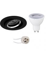 LED Spot Set - Pragmi Aerony Pro - GU10 Fitting - Dimbaar - Inbouw Rond - Mat Zwart - 6W - Warm Wit 3000K - Kantelbaar - Ø82mm