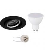 LED Spot Set - Pragmi Aerony Pro - GU10 Fitting - Inbouw Rond - Mat Zwart - 4W - Warm Wit 3000K - Kantelbaar - Ø82mm