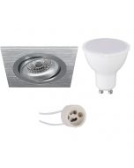 LED Spot Set - Pragmi Borny Pro - GU10 Fitting - Inbouw Vierkant - Mat Zilver - 4W - Warm Wit 3000K - Kantelbaar - 92mm