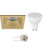 LED Spot Set - Pragmi Pollon Pro - GU10 Fitting - Inbouw Vierkant - Mat Goud - 4W - Warm Wit 3000K - Verdiept - 82mm