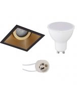 LED Spot Set - Pragmi Zano Pro - GU10 Fitting - Inbouw Vierkant - Mat Zwart/Goud - 4W - Warm Wit 3000K - Kantelbaar - 93mm