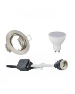 LED Spot Set - Trion - GU10 Fitting - Inbouw Rond - Mat Nikkel - 6W - Helder/Koud Wit 6400K - Kantelbaar Ø83mm