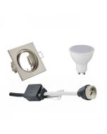 LED Spot Set - Trion - GU10 Fitting - Inbouw Vierkant - Mat Nikkel - 6W - Helder/Koud Wit 6400K - Kantelbaar 80mm