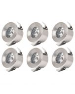 LED Veranda Spot Verlichting 6 Pack - Mony - Inbouw Rond 1W - Natuurlijk Wit 4200K - Mat Chroom Aluminium - Ø33mm