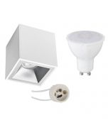 Opbouwspot Set - Pragmi Cliron Pro - GU10 Fitting - Opbouw Vierkant - Mat Wit/Zilver - 4W - Warm Wit 3000K - Verdiept - 90mm