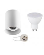 Opbouwspot Set - Pragmi Luxina Pro - GU10 Fitting - Opbouw Rond - Mat Wit - 4W - Warm Wit 3000K - Verdiept - Kantelbaar - Ø90mm