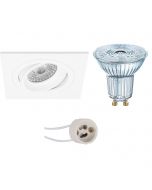 OSRAM - LED Spot Set - Parathom PAR16 927 36D - Pragmi Borny Pro - GU10 Fitting - Dimbaar - Inbouw Vierkant - Mat Wit - 3.7W - Warm Wit 2700K - Kantelbaar - 92mm