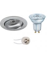 OSRAM - LED Spot Set - Parathom PAR16 927 36D - Pragmi Delton Pro - GU10 Fitting - Dimbaar - Inbouw Rond - Mat Zilver - 3.7W - Warm Wit 2700K - Kantelbaar - Ø82mm