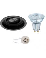 OSRAM - LED Spot Set - Parathom PAR16 927 36D - Pragmi Domy Pro - GU10 Fitting - Dimbaar - Inbouw Rond - Mat Zwart - 3.7W - Warm Wit 2700K - Verdiept - Kantelbaar - Ø105mm