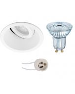 OSRAM - LED Spot Set - Parathom PAR16 927 36D - Pragmi Zano Pro - GU10 Fitting - Dimbaar - Inbouw Rond - Mat Wit - 3.7W - Warm Wit 2700K - Kantelbaar - Ø93mm