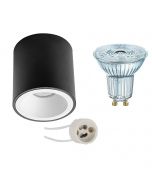 OSRAM - Opbouwspot Set - Parathom PAR16 927 36D - Pragmi Cliron Pro - GU10 Fitting - Dimbaar - Opbouw Rond - Mat Zwart/Wit - 3.7W - Warm Wit 2700K - Verdiept - Ø90mm