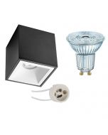 OSRAM - Opbouwspot Set - Parathom PAR16 927 36D - Pragmi Cliron Pro - GU10 Fitting - Dimbaar - Opbouw Vierkant - Mat Zwart/Wit - 3.7W - Warm Wit 2700K - Verdiept - 90mm