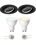 PHILIPS HUE - LED Spot Set GU10 - White Ambiance - Bluetooth - Pragmi Aerony Pro - Inbouw Rond - Mat Zwart - Kantelbaar - Ø82mm