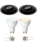 PHILIPS HUE - LED Spot Set GU10 - White Ambiance - Bluetooth - Pragmi Domy Pro - Inbouw Rond - Mat Zwart - Verdiept - Kantelbaar - Ø105mm