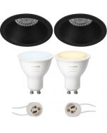 PHILIPS HUE - LED Spot Set GU10 - White Ambiance - Bluetooth - Pragmi Pollon Pro - Inbouw Rond - Mat Zwart - Verdiept - Ø82mm