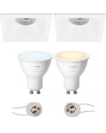 PHILIPS HUE - LED Spot Set GU10 - White Ambiance - Bluetooth - Pragmi Pollon Pro - Inbouw Vierkant - Mat Wit - Verdiept - 82mm