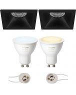 PHILIPS HUE - LED Spot Set GU10 - White Ambiance - Bluetooth - Pragmi Pollon Pro - Inbouw Vierkant - Mat Zwart - Verdiept - 82mm