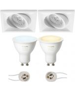 PHILIPS HUE - LED Spot Set GU10 - White Ambiance - Bluetooth - Pragmi Qiundo Pro - Inbouw Vierkant - Mat Wit - Kantelbaar - 80mm