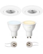 PHILIPS HUE - LED Spot Set GU10 - White Ambiance - Bluetooth - Pragmi Uranio Pro - Inbouw Rond - Mat Wit - Kantelbaar - Ø82mm