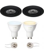 PHILIPS HUE - LED Spot Set GU10 - White Ambiance - Bluetooth - Pragmi Uranio Pro - Inbouw Rond - Mat Zwart - Kantelbaar - Ø82mm